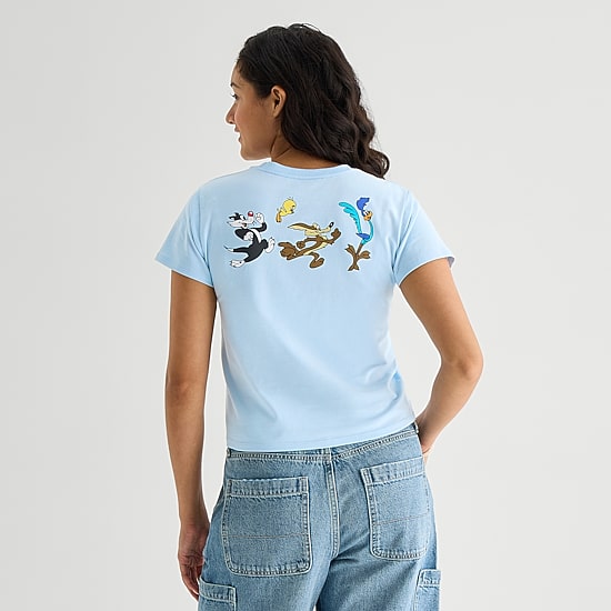 Looney Toons Baby Tee Womens Juniors Crew Neck Short Sleeve Fitted Looney Tunes Graphic T-Shirt