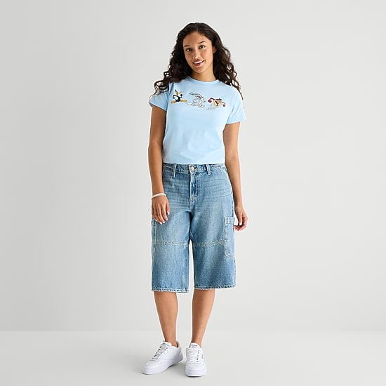 Looney Toons Baby Tee Womens Juniors Crew Neck Short Sleeve Fitted Looney Tunes Graphic T-Shirt