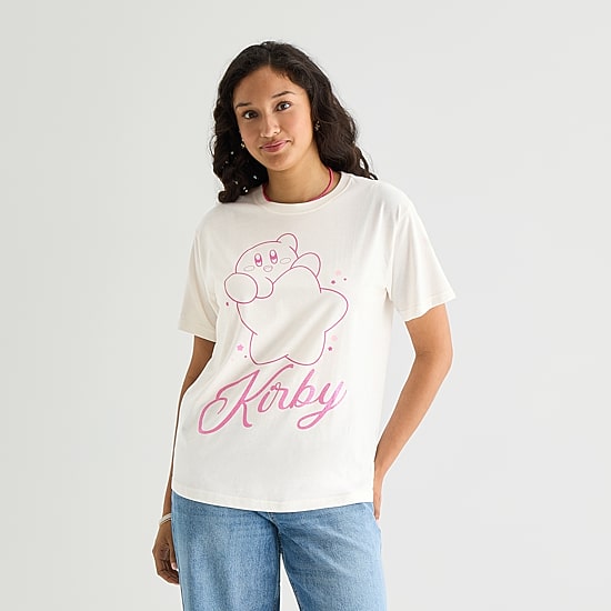 Kirby Boyfriend Tee Womens Juniors Crew Neck Short Sleeve Loose Fit Kirby Graphic T-Shirt