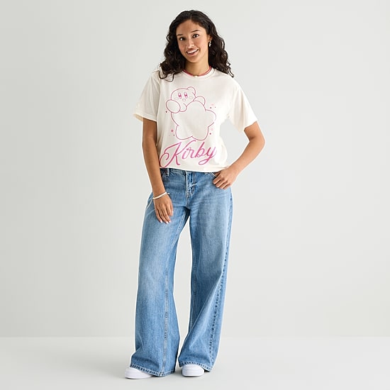 Kirby Boyfriend Tee Womens Juniors Crew Neck Short Sleeve Loose Fit Kirby Graphic T-Shirt