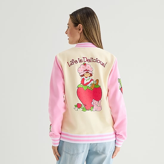 Womens Juniors Strawberry Shortcake Bomber Jacket