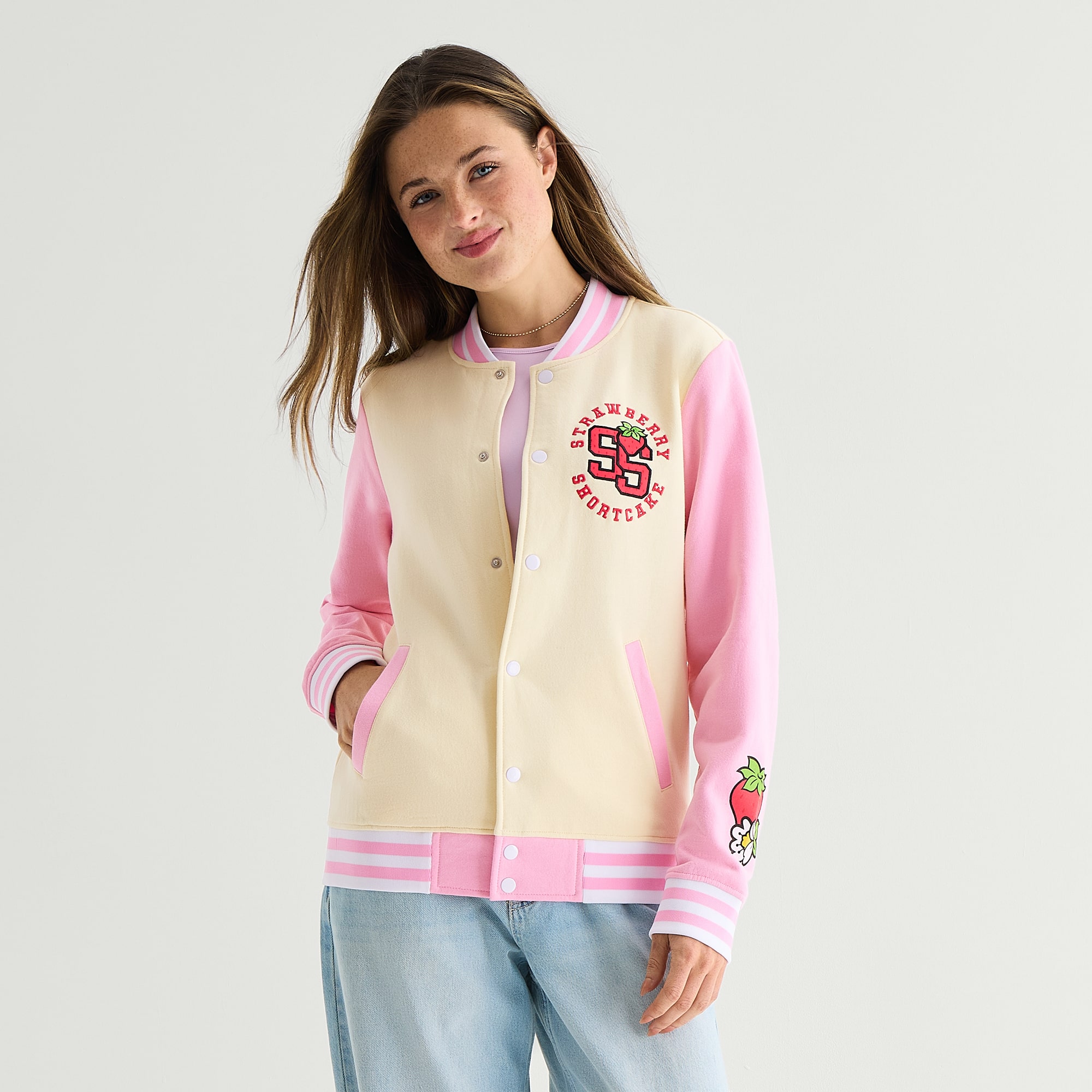 Womens Juniors Strawberry Shortcake Bomber Jacket
