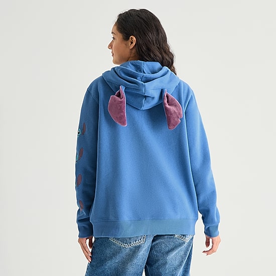 Stitch Cosplay Full Zip Womens Juniors Long Sleeve Embroidered Fleece Zipper Hoodie