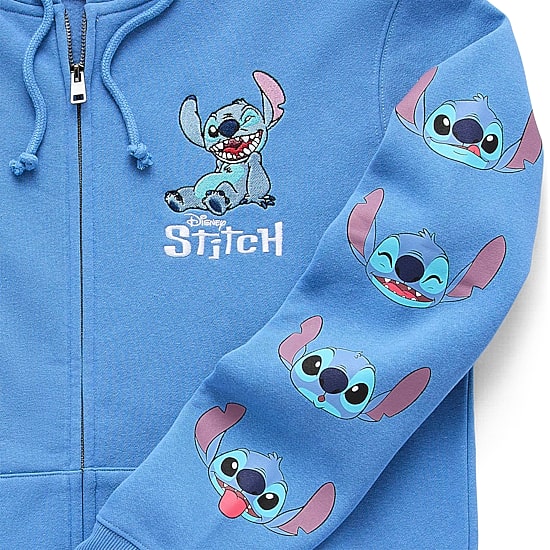 Stitch Cosplay Full Zip Womens Juniors Long Sleeve Embroidered Fleece Zipper Hoodie