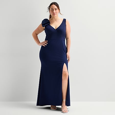 women's plus size wedding guest dresses Elegant Midi Length ruffles sleeve Twisted Dre crafted from no stretch fabric Plus Size Wedding Guest Dresses