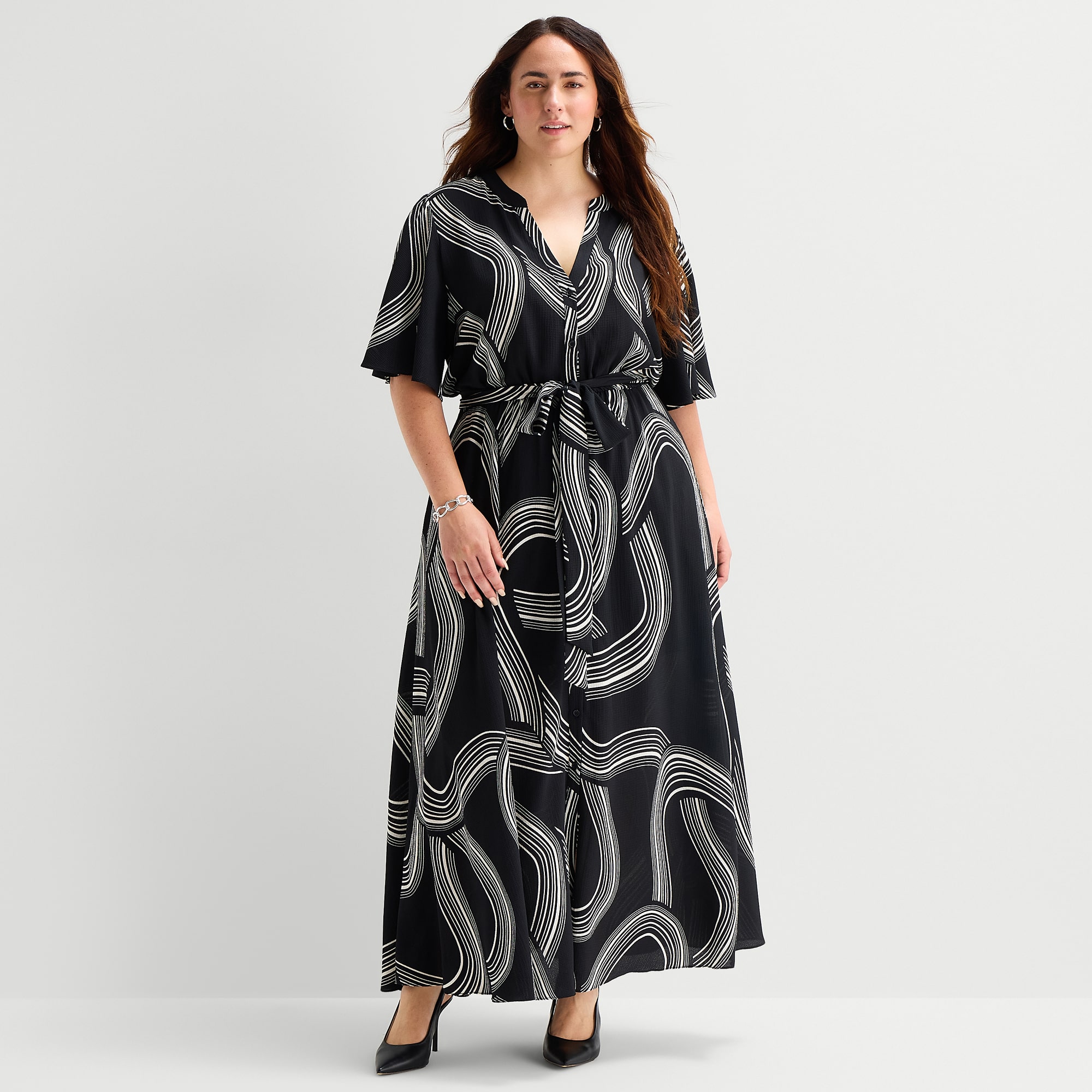 Premier Amour Womens Plus V Neck Short Sleeve Flutter Maxi Dress