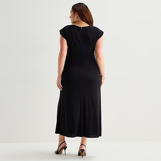 Premier Amour Womens Plus Midi Boat Neck Sleeveless Sheath Dress