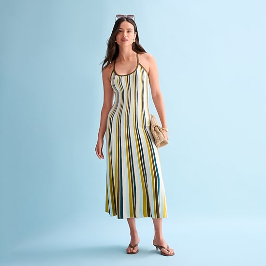 Worthington Womens Sleeveless Striped Sweater Dress