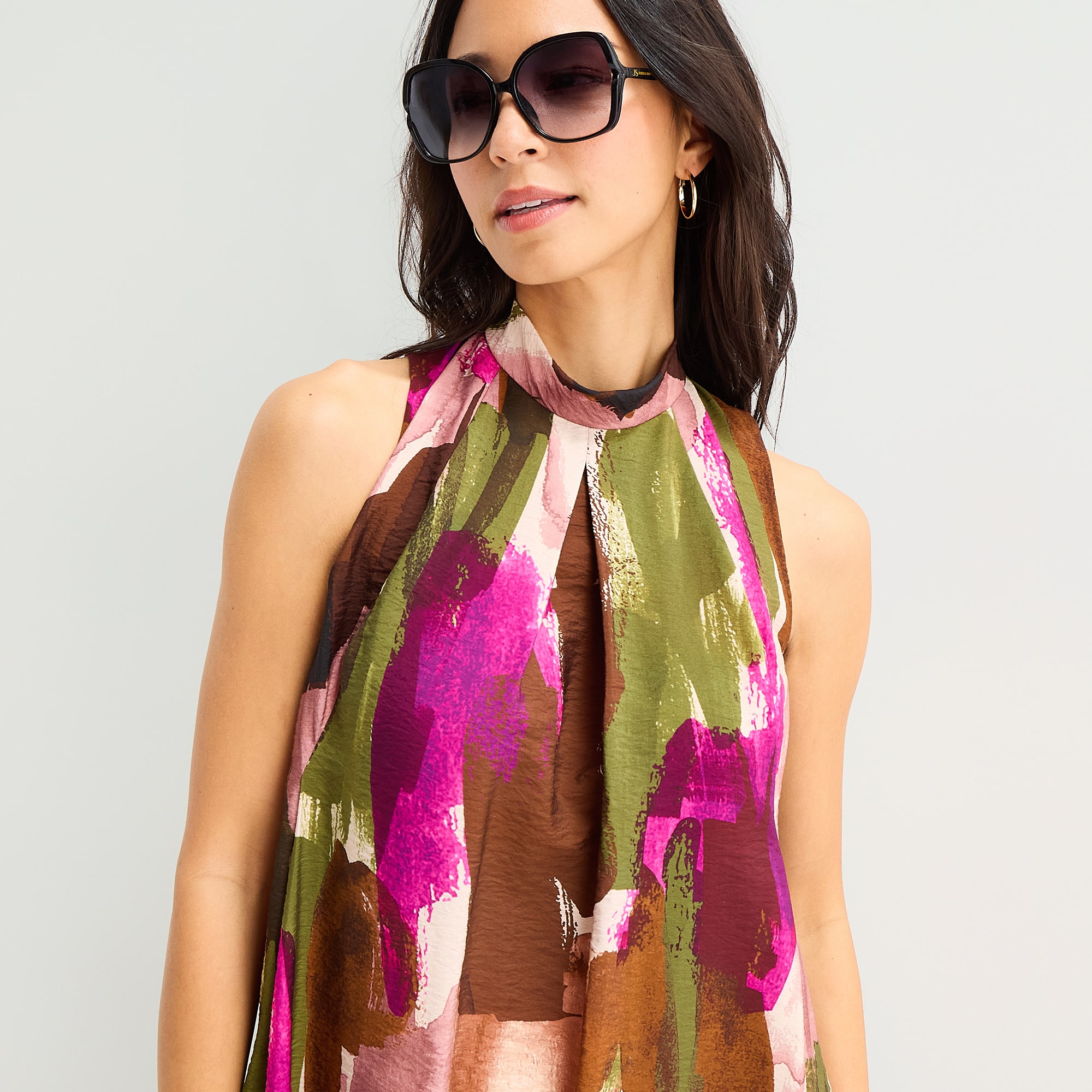 Isabel & Nina Womens Split Tie Neck Sleeveless Abstract Shift Dress
