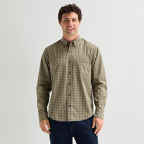 Mutual Weave Mens Long Sleeve Regular Fit Button-down Shirt In Green