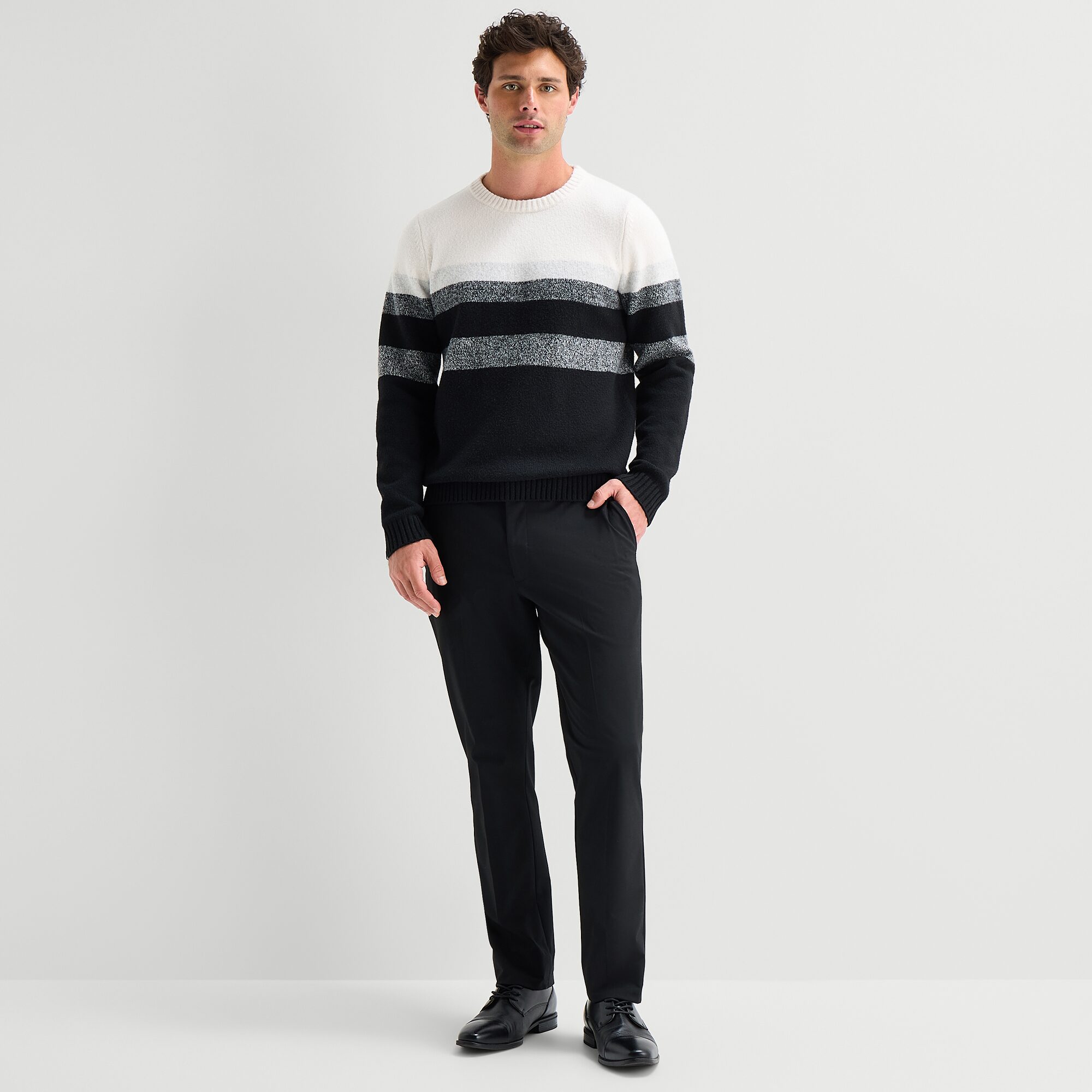 J. Ferrar Chest Stripe Mens Crew Neck Long Sleeve Pullover Sweater