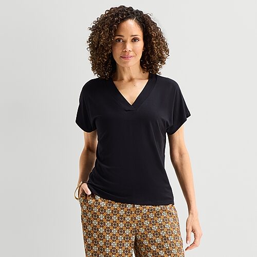 Liz Claiborne Womens V Neck Short Sleeve T-shirt In Black