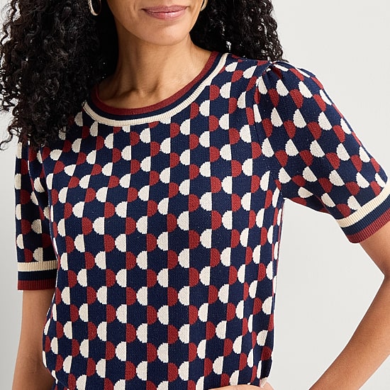 Liz Claiborne Womens Crew Neck Short Sleeve Pullover Sweater