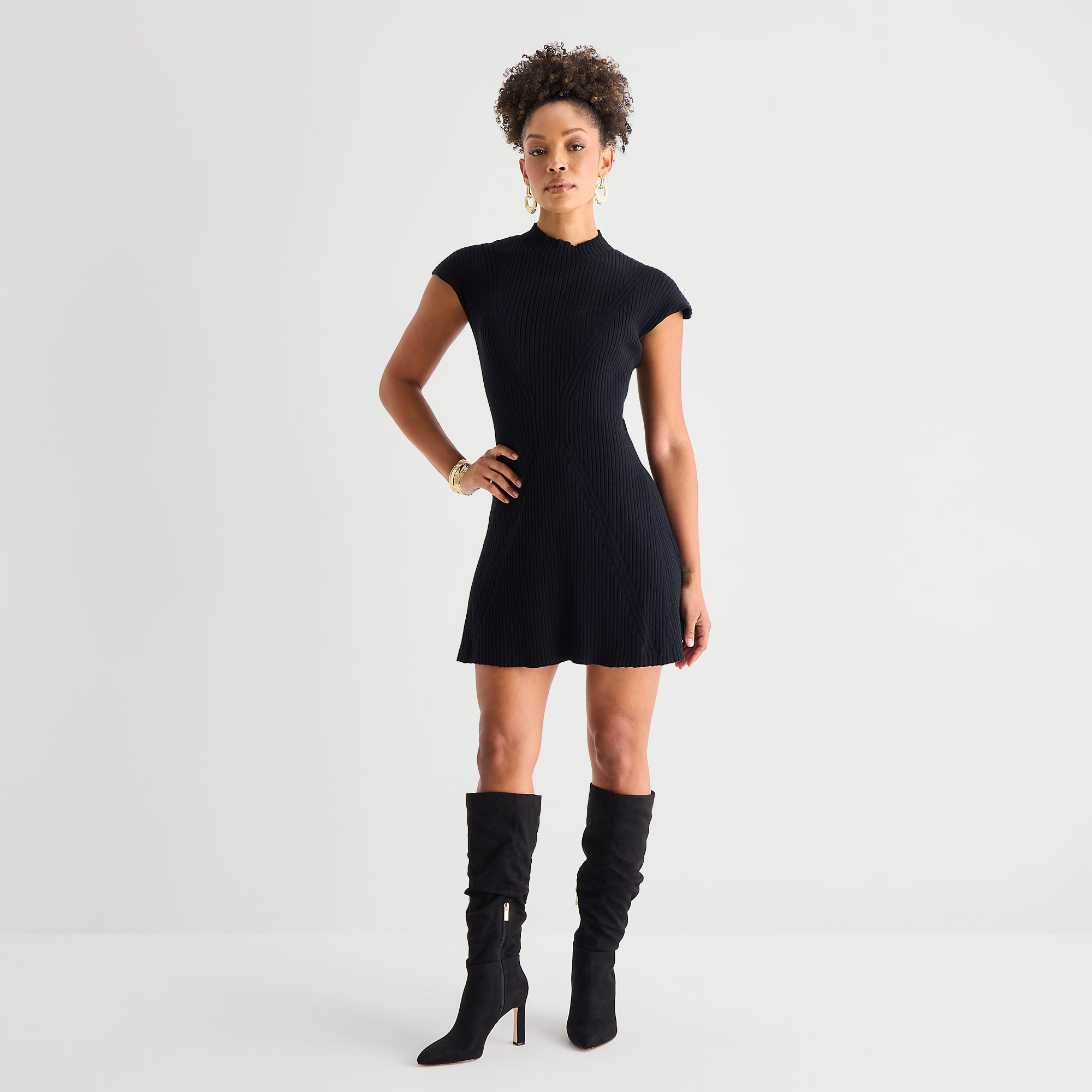 Bold Elements Womens Mock Neck Sleeveless Fit + Flare Dress