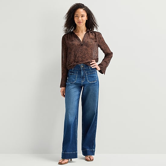 a.n.a Sheer Womens Long Sleeve Blouse