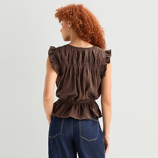 A.N.A Womens Split Tie Neck Sleeveless Peplum Top