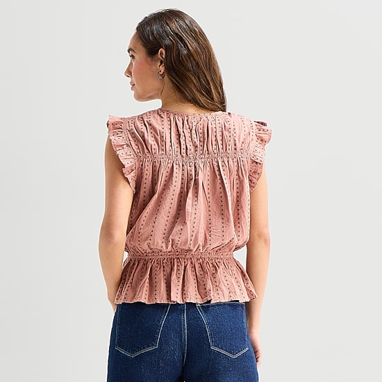 a.n.a Womens Split Tie Neck Sleeveless Peplum Top