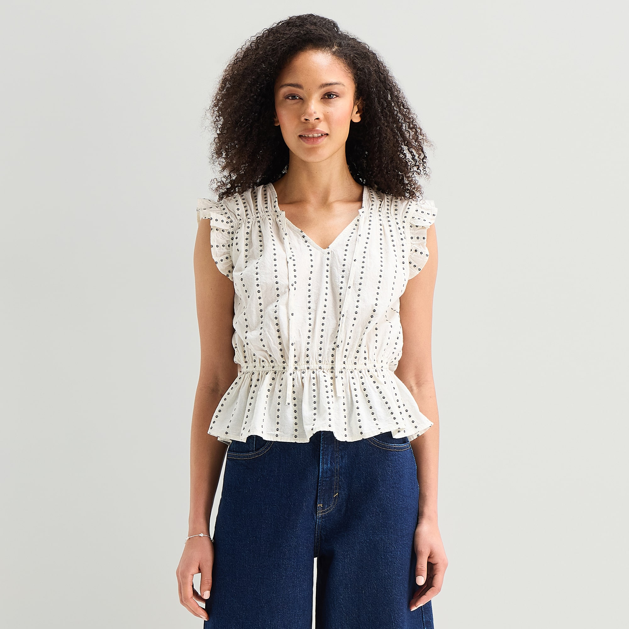 a.n.a Womens Split Tie Neck Sleeveless Peplum Top