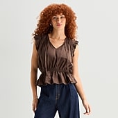 a.n.a Womens Split Tie Neck Sleeveless Peplum Top