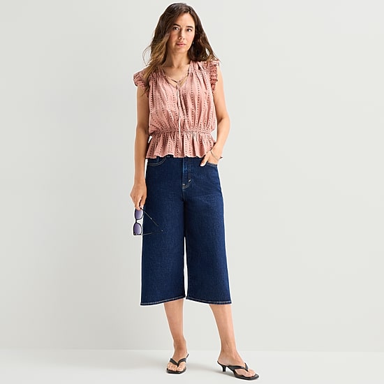 a.n.a Womens Split Tie Neck Sleeveless Peplum Top