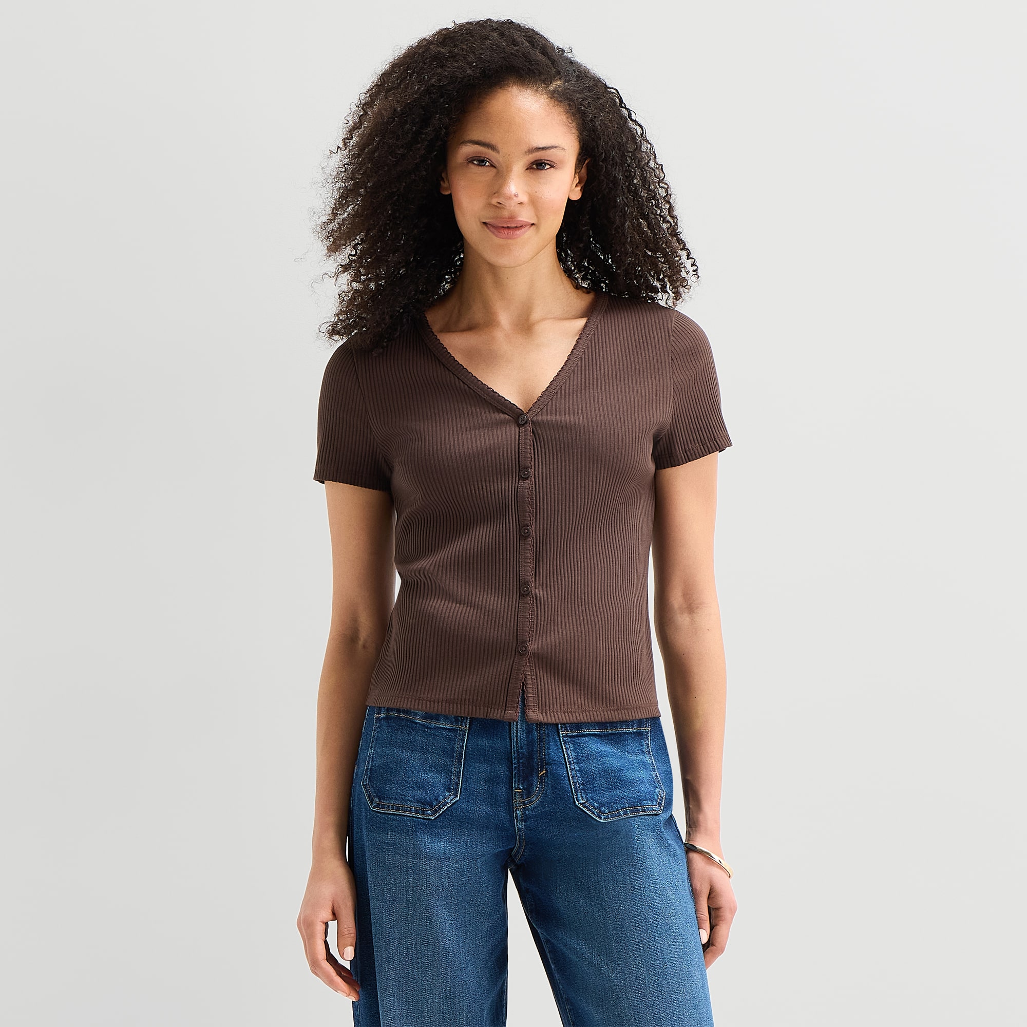 a.n.a Womens V Neck Short Sleeve Button Cardigan