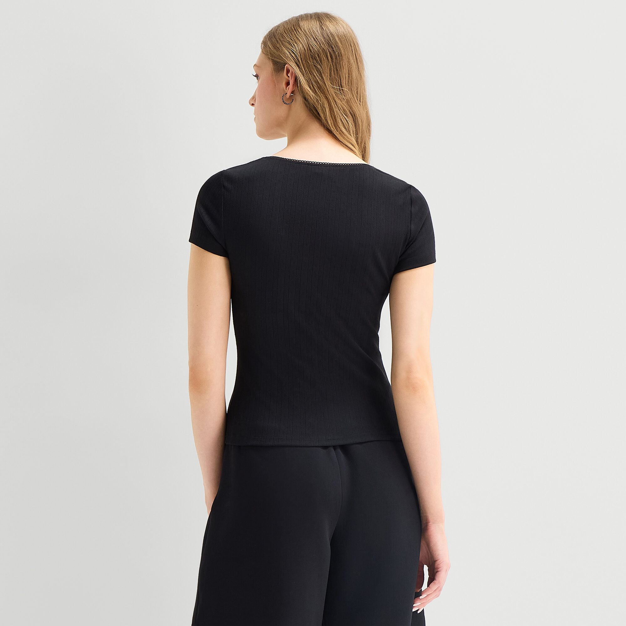 a.n.a Pointelle Womens Sweetheart Neck Short Sleeve T-Shirt