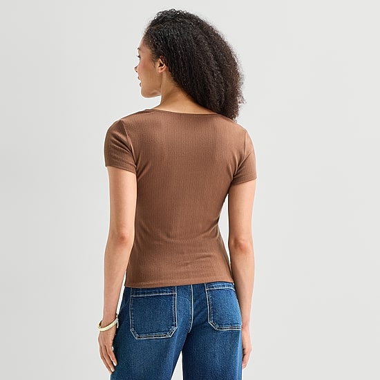 a.n.a Pointelle Womens Sweetheart Neck Short Sleeve T-Shirt