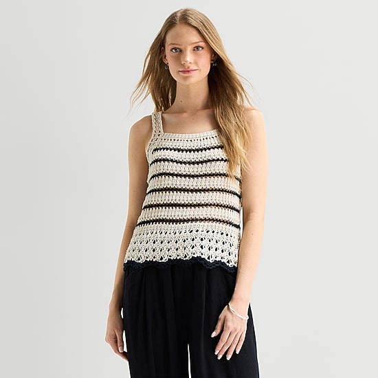 a.n.a Womens Square Neck Sleeveless Striped Pullover Sweater