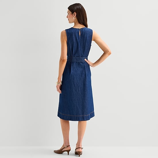 St. John's Bay Womens Midi Crew Neck Sleeveless Fit + Flare Dress