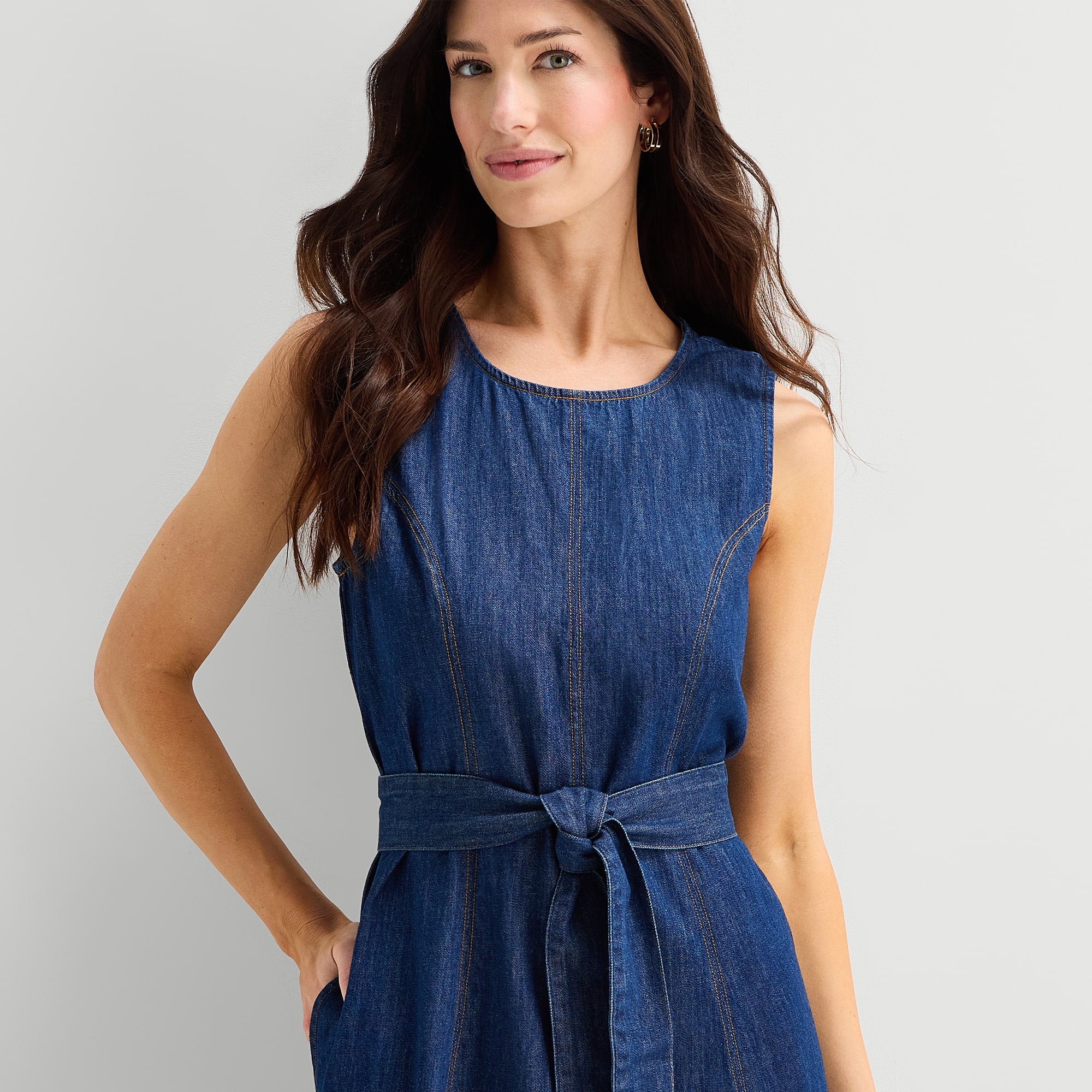 St. John's Bay Womens Midi Crew Neck Long Sleeve Fit + Flare Dress