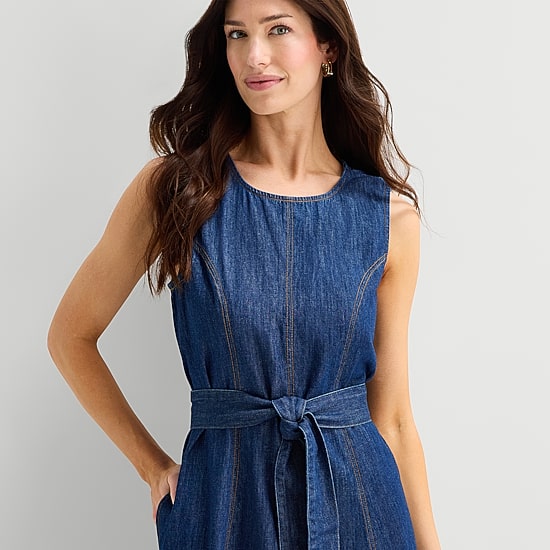 St. John's Bay Womens Midi Crew Neck Sleeveless Fit + Flare Dress