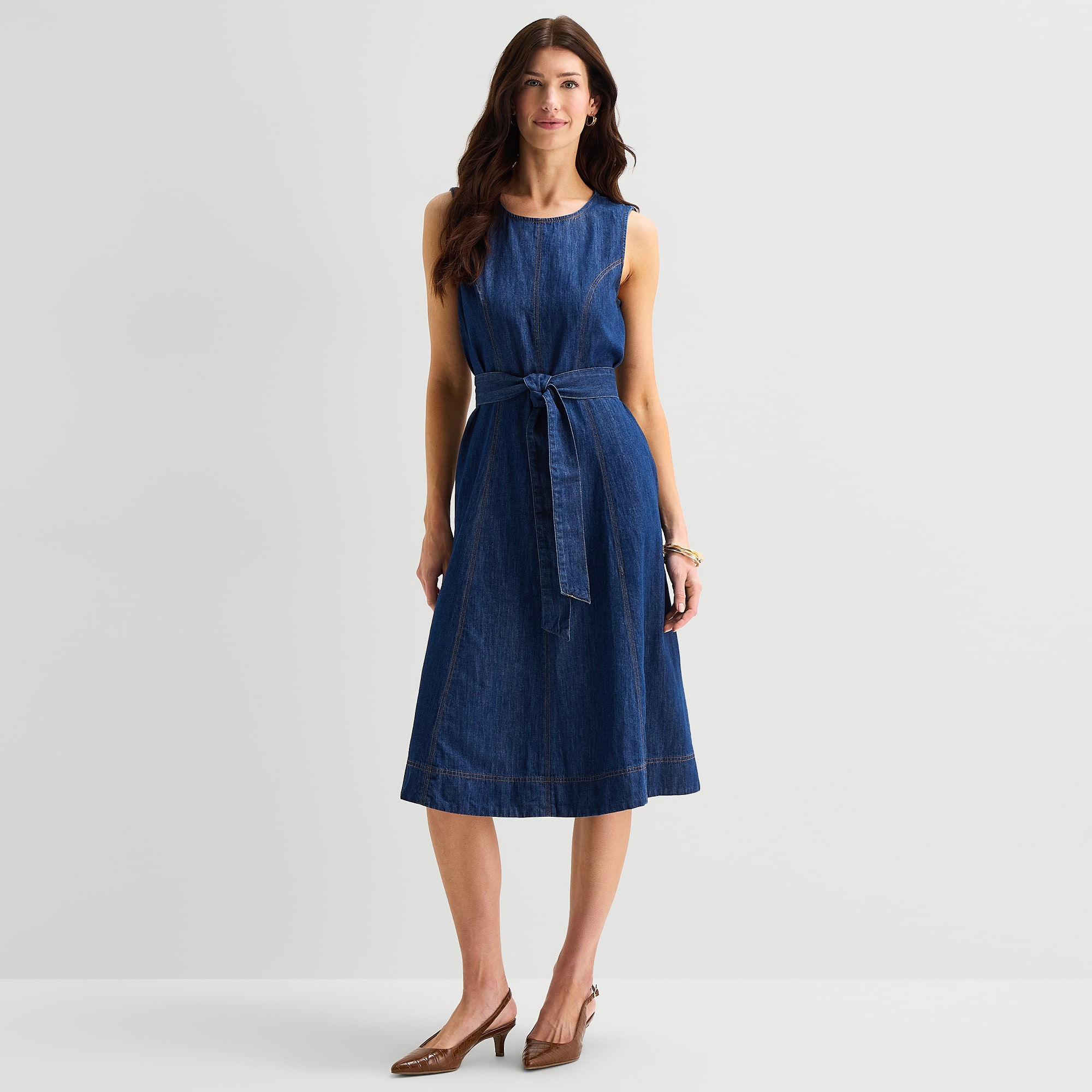St. John's Bay Womens Midi Crew Neck Long Sleeve Fit + Flare Dress