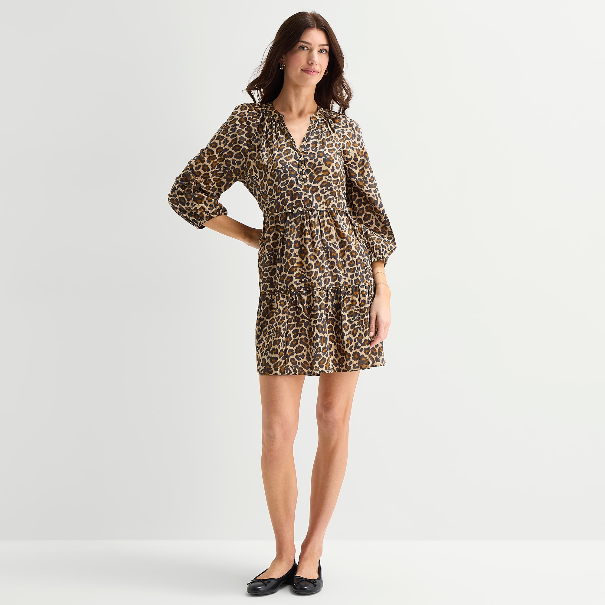 St. John's Bay Womens Split Crew Neck Long Sleeve Animal A-Line Dress