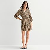 St. John's Bay Womens Split Crew Neck Long Sleeve Animal A-Line Dress