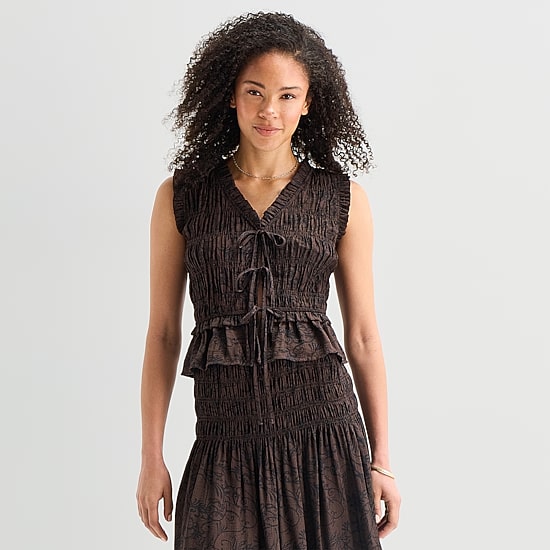 A.N.A Womens V Neck Sleeveless Peplum Top