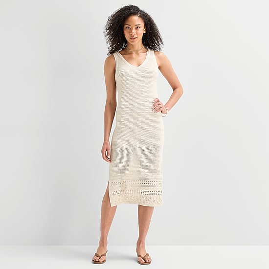 a.n.a Womens Midi V Neck Sleeveless Maxi Dress