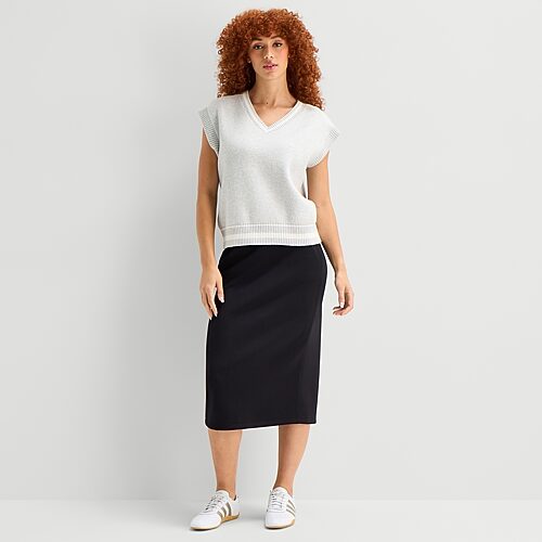 Stylus Womens High Rise Midi Pencil Skirt In Black