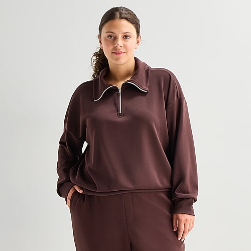 Stylus Womens Plus Long Sleeve T-shirt In Brown