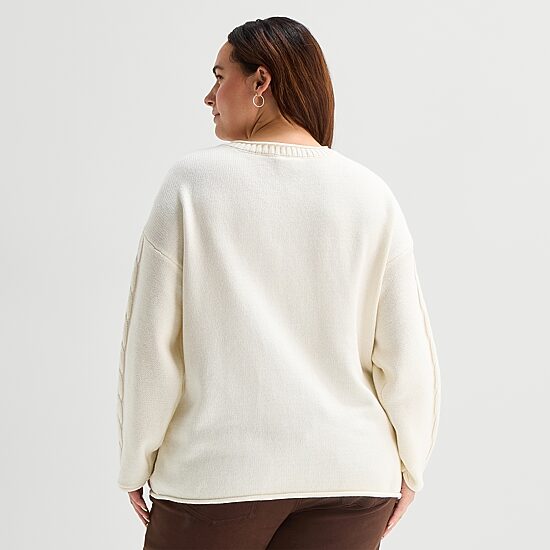 St. John's Bay Plus Womens V Neck Long Sleeve Pullover Sweater