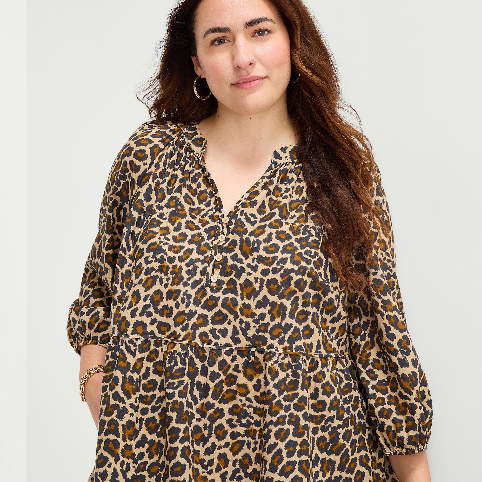 St. John's Bay Womens Plus Split Crew Neck Long Sleeve Animal A-Line Dress