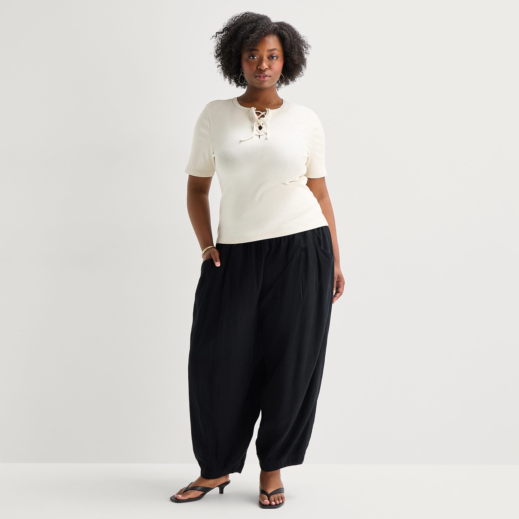 a.n.a Womens Plus Split Tie Neck Short Sleeve T-Shirt