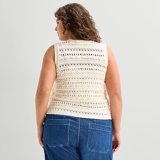 a.n.a Plus Womens Crew Neck Sleeveless Pullover Sweater