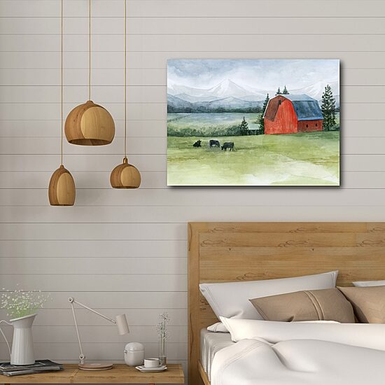 Courtside Market Red Barn In Prairie Canvas Art