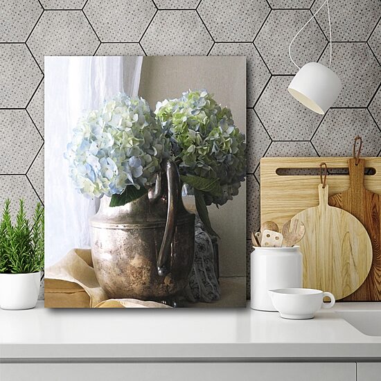Courtside Market Silver Pitcher With Hydrangeas Canvas Art