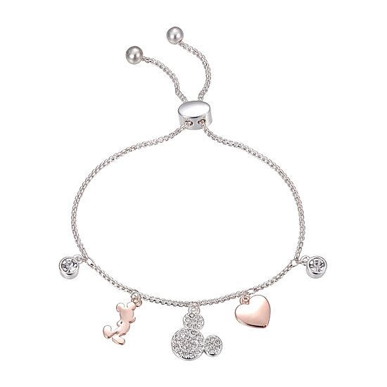Disney Classics Womens Crystal Heart Mickey Mouse Bolo Bracelet