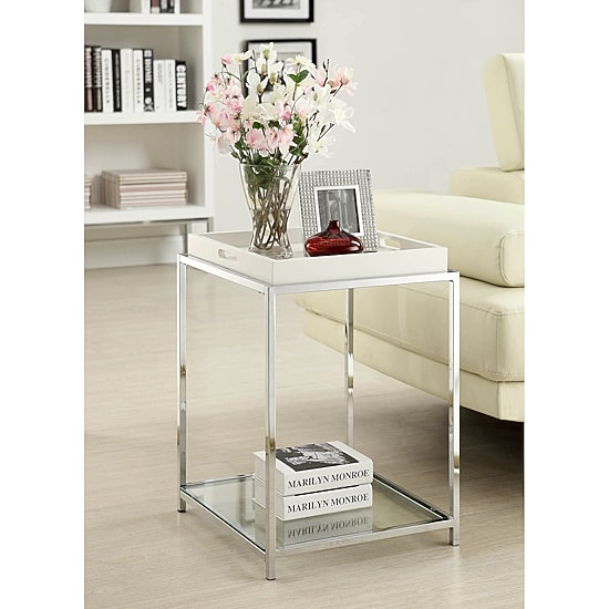 Convenience Concepts Palm Beach Living Room Collection Storage Glass Console Table