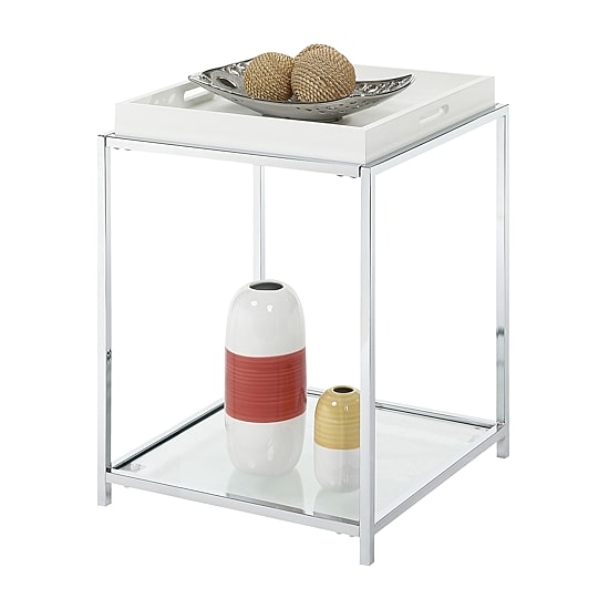 Convenience Concepts Palm Beach Living Room Collection Storage Glass Console Table