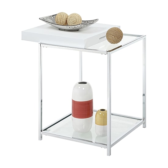 Convenience Concepts Palm Beach Living Room Collection Storage Glass Console Table