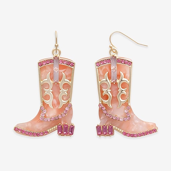 Bijoux Bar Gold Tone Boot Womens Glass Drop Earrings