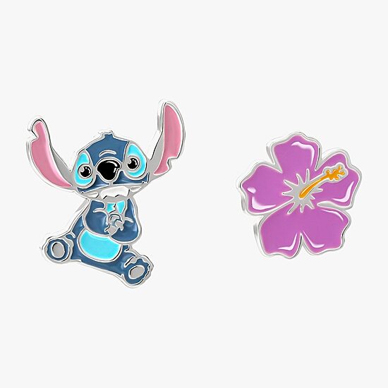 Disney Collection Sterling Silver 12.8mm Flower Lilo & Stitch Stud Earrings